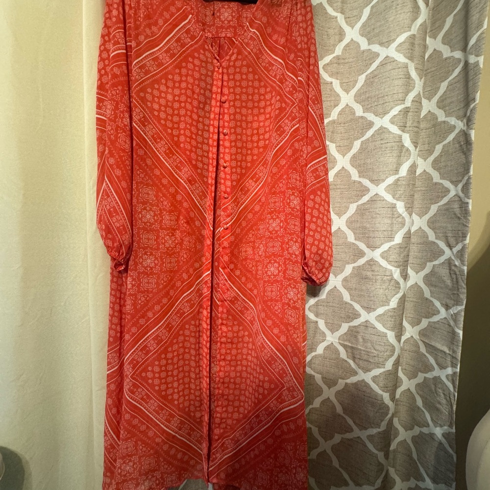 Lane Bryant Orange Red 3/4 Sleeve Resort Sundress